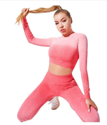 Yoga Wear Long Sleeve Suit Women Seamless Gradient Fitness Wear