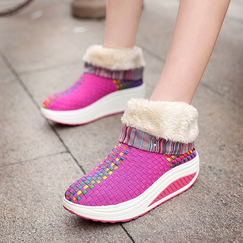 Winter plus velvet sneakers women Korean knitting