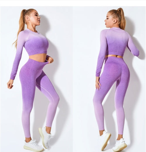 Yoga Wear Long Sleeve Suit Women Seamless Gradient Fitness Wear