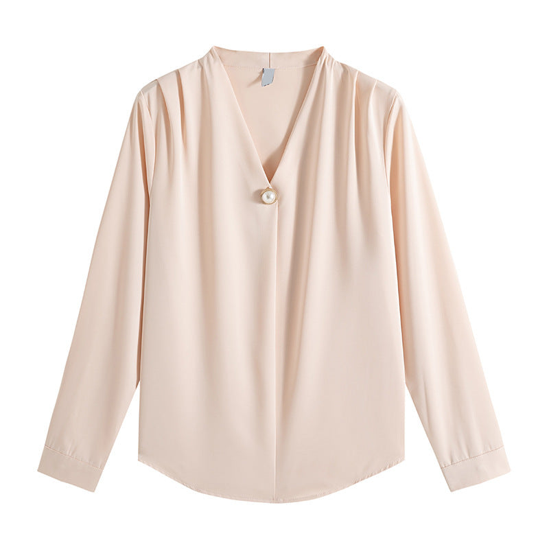 V-neck Chic Long-sleeve Blouse For Women Spring